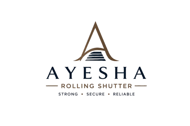 Ayesha Rolling Shutter logo with stylized A emblem and “Strong • Secure • Reliable”